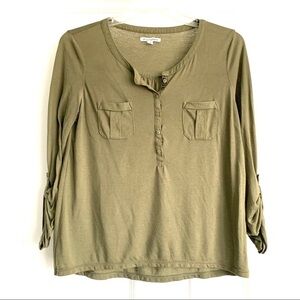 American Eagle Shirt Green Long Roll Tab Sleeves Top Blouse Y2K Womens sz Medium